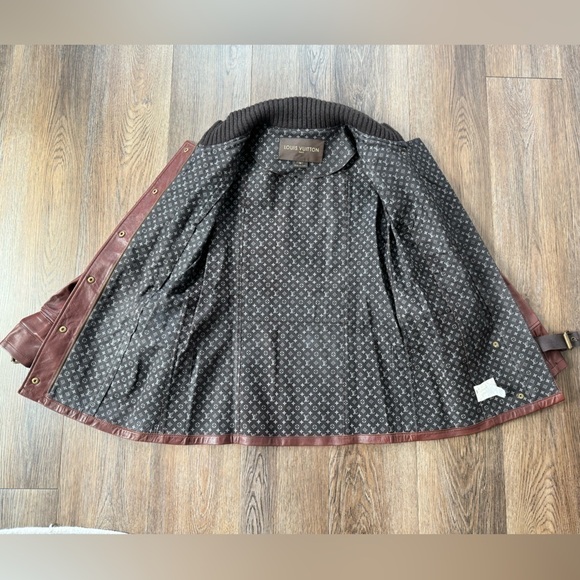 Louis Vuitton Burgundy Leather Jacket Belted Monogram Lining Women’s 38 - Picture 7 of 12